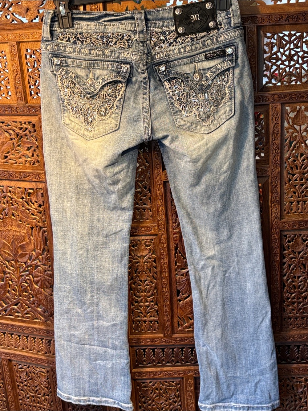 Miss Me Light Blue Boot Cut Jeans with Fading